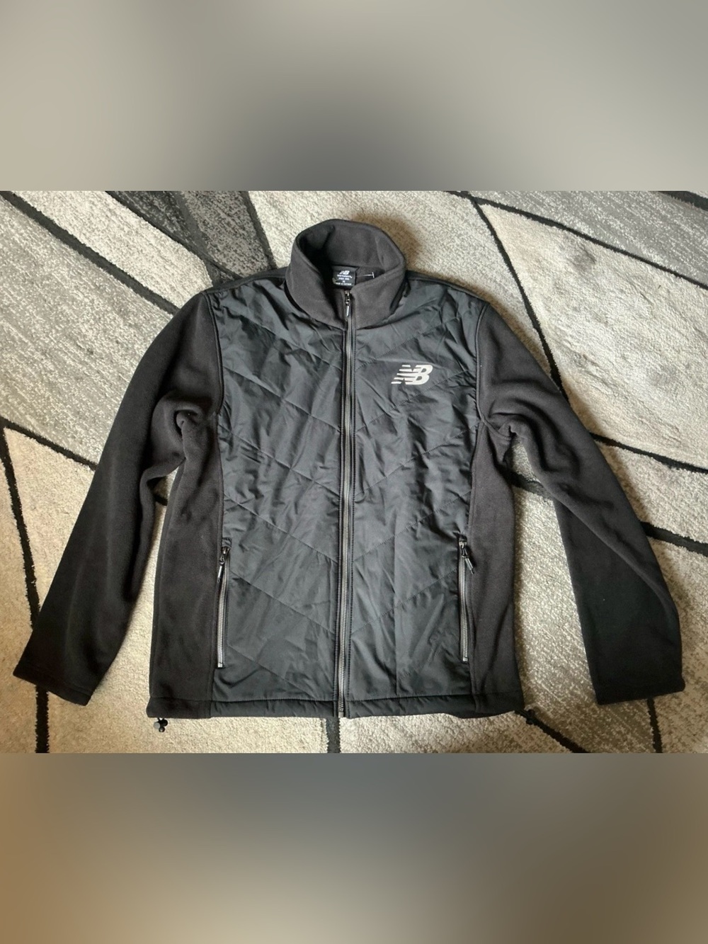 Size Medium - New Balance Black Overlay Fabric Fleece Full Zip Jacket